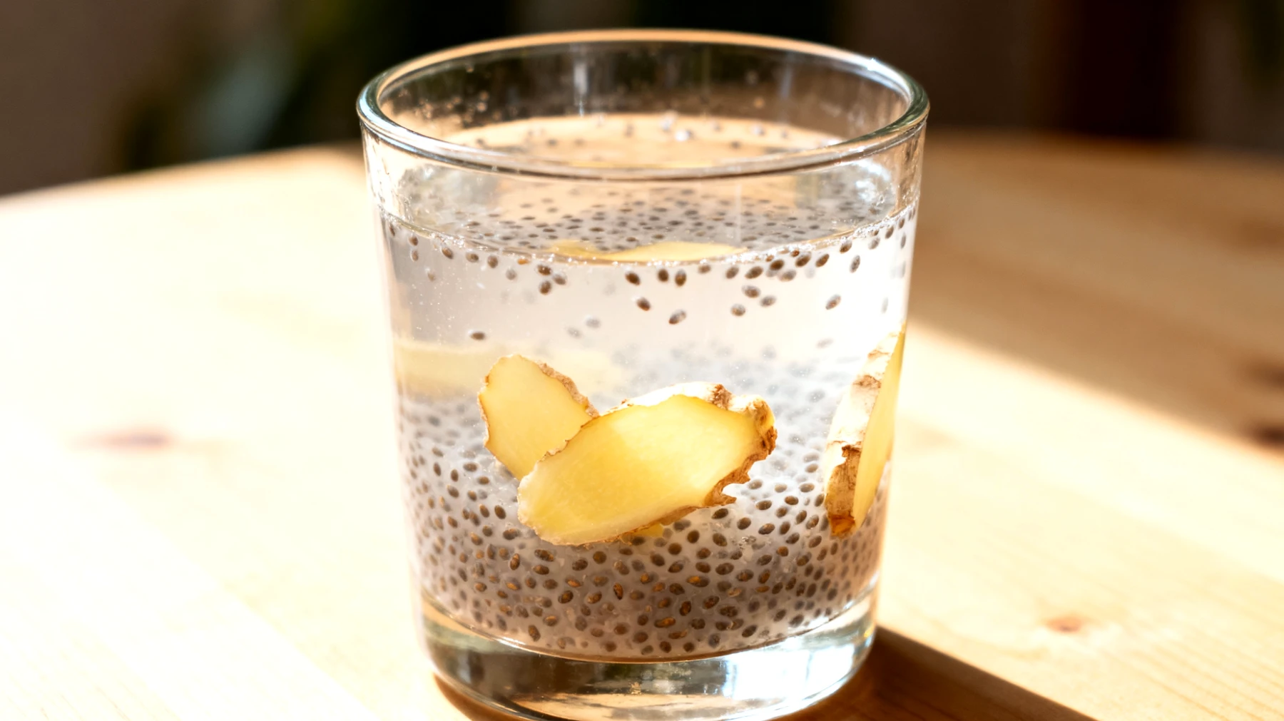 Kefir d'acqua con semi di chia e zenzero fresco"